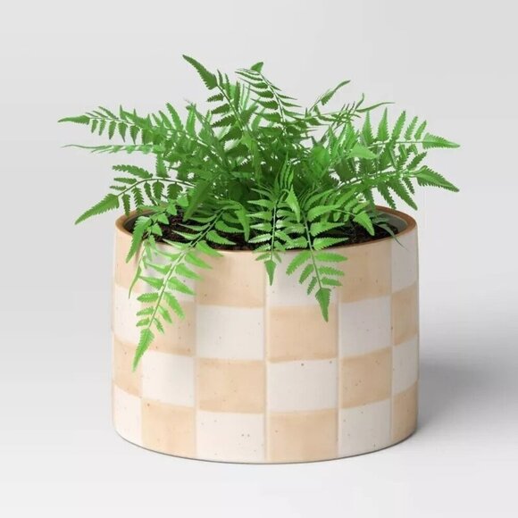 Checker Stoneware Indoor Outdoor Planter Pot Ivory 5.88" - Threshold  - Target - Picture 3 of 5